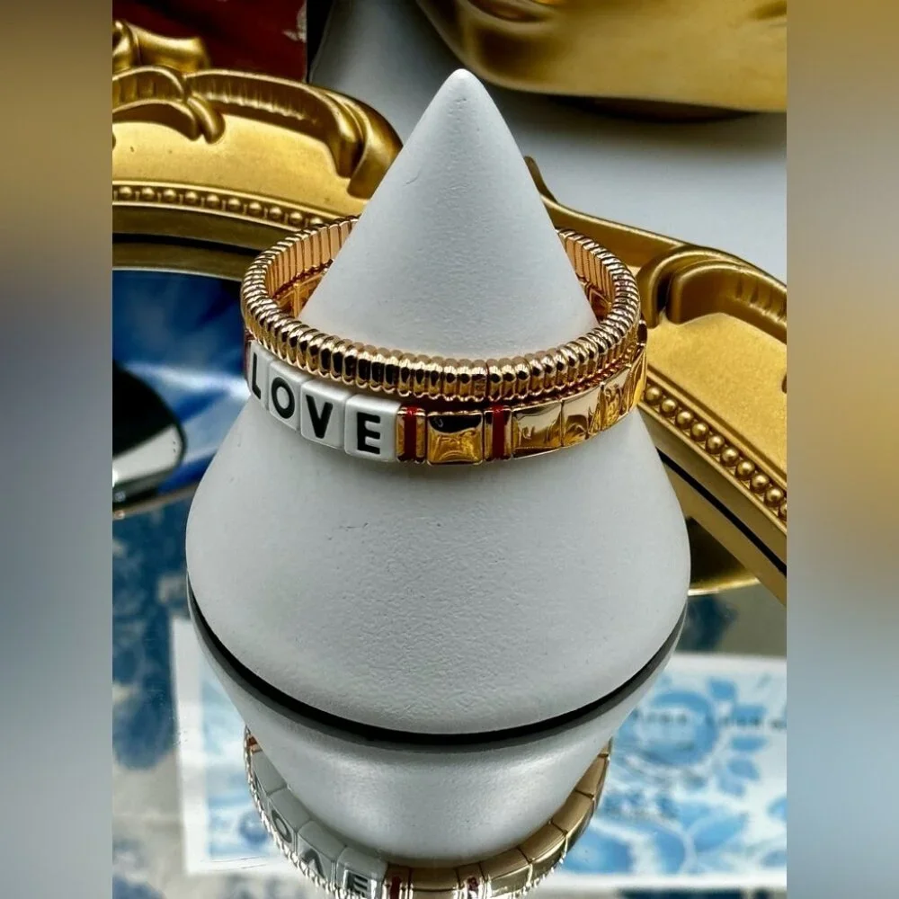 🆕 ROXANNE ASSOULIN 🧿 NWOT Golden LOVE Bracelet Set - Set of 2